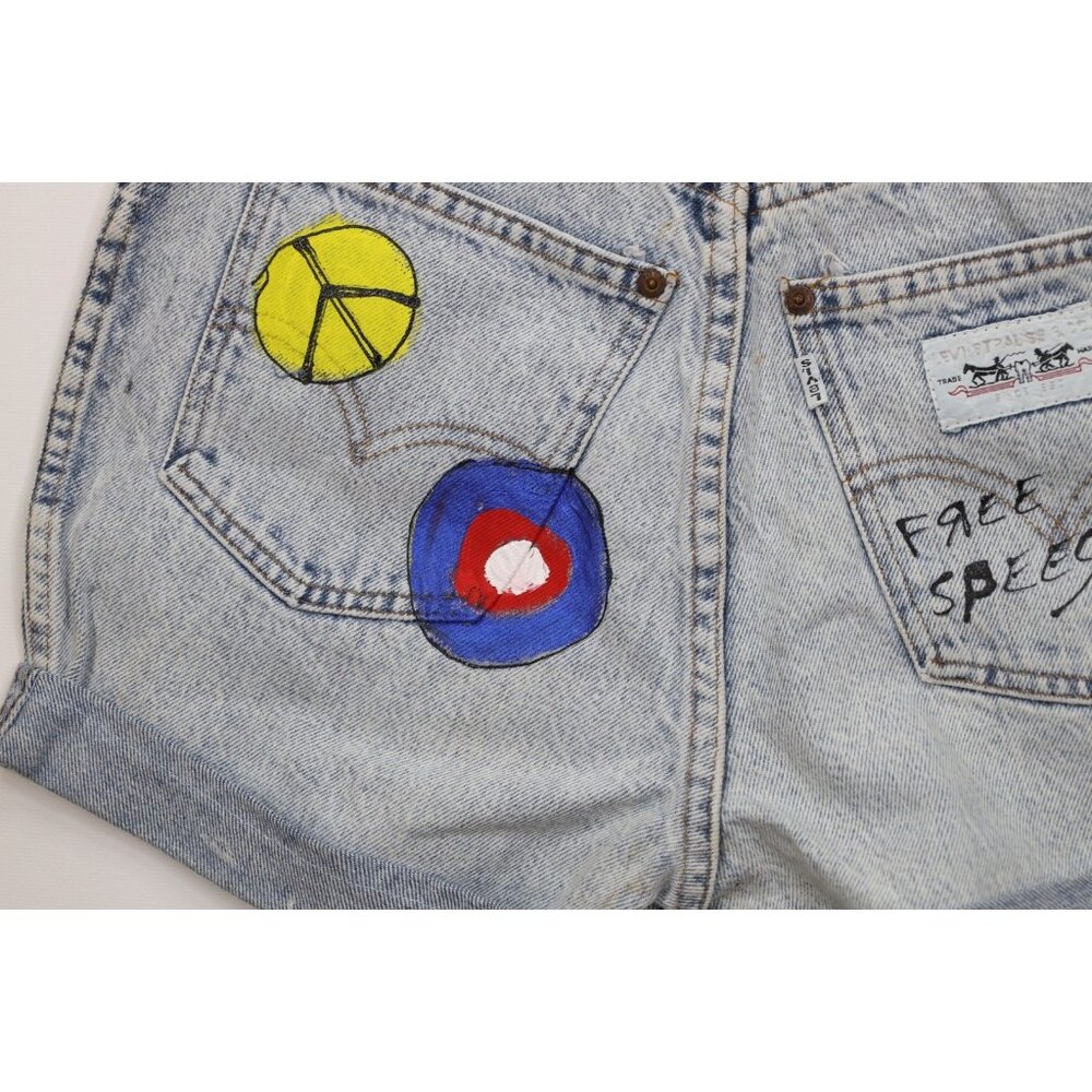 Vintage 70s 80s Levis Womens 26 Hand Painted Free Speech Acid Wash Shorts USA - Picture 11 of 14
